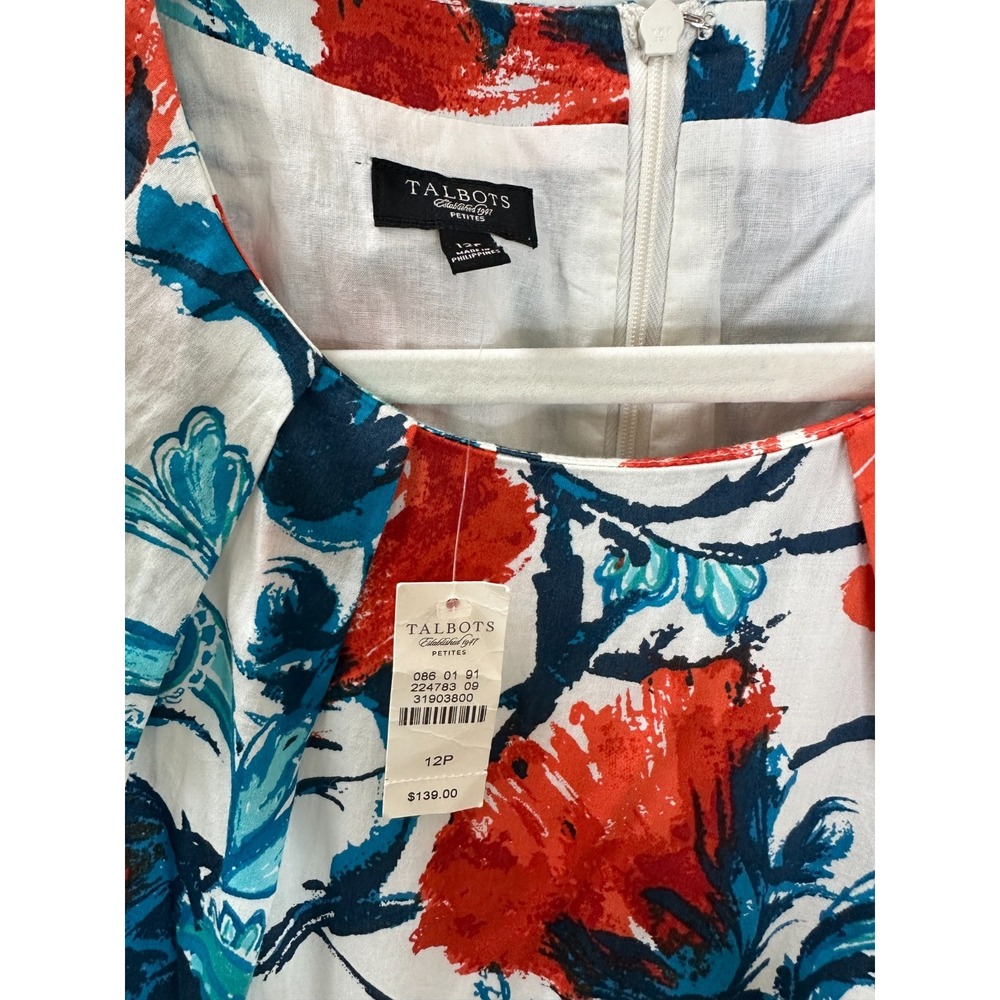 New Talbots Tropical Floral Fit-And-Flare Dress Red Teal White 12P 12 Petite - Picture 11 of 15